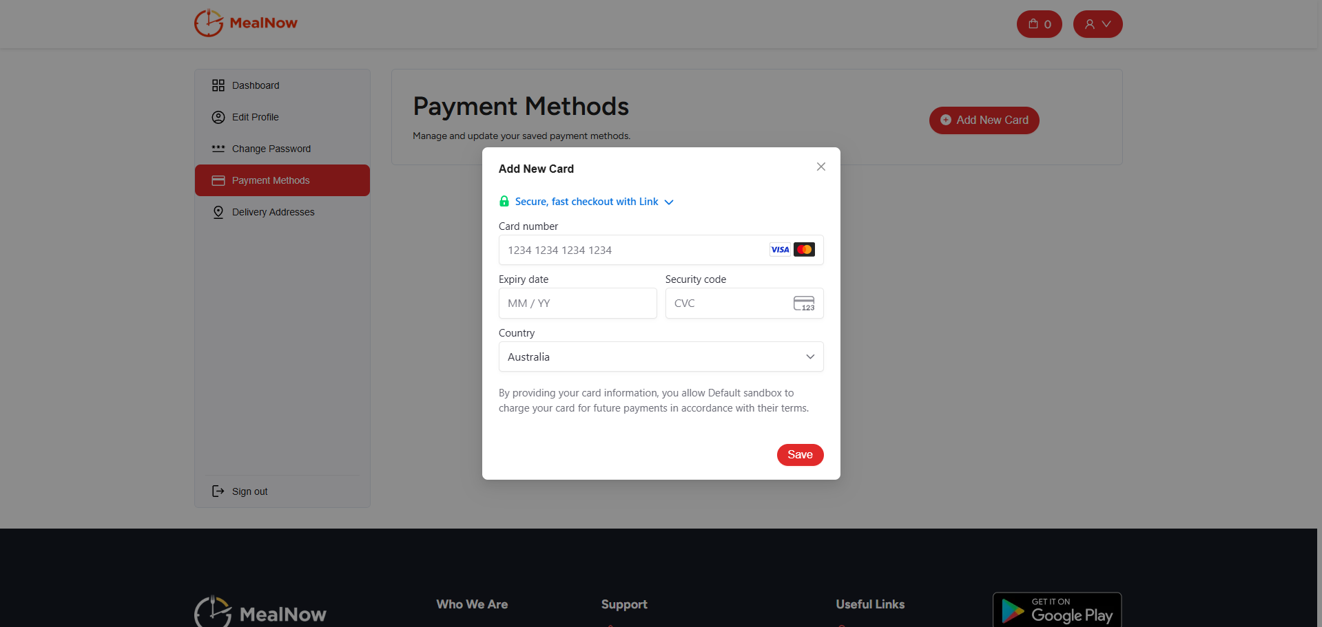 Payment methods management